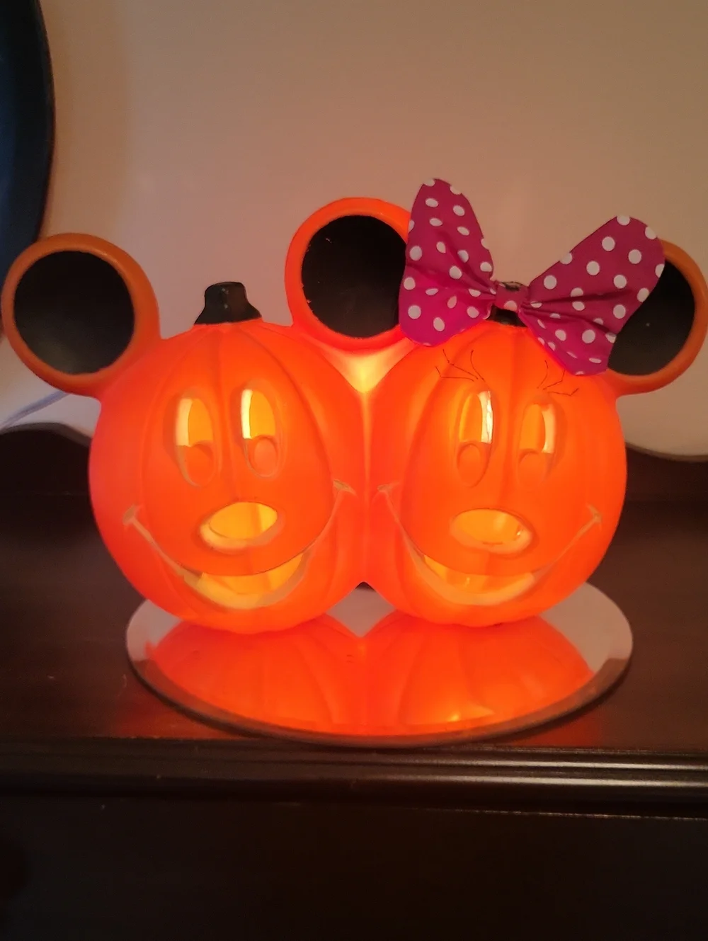 Vintage Halloween Mickey & Minnie Double Pumpkin Tabletop Blowmold